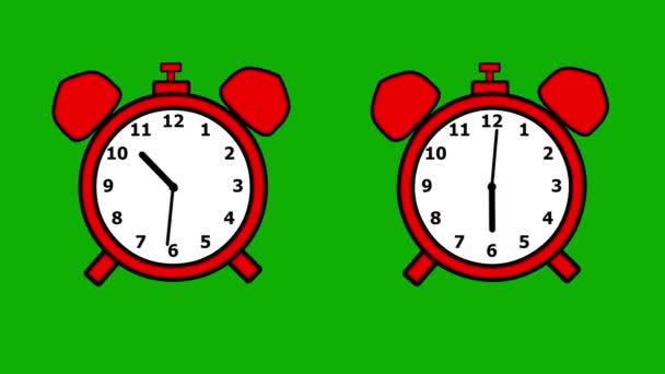 Running Alarm Clocks Motion Graphics Green Screen Background — Stock Video