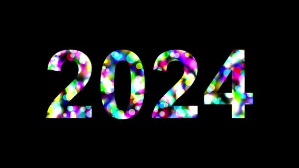2024 Com Efeito Luzes Bokeh Coloridas Fundo Preto Liso — Vídeo de Stock