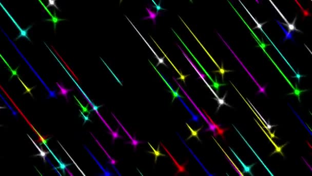 Düşen Renkli Yıldızlar Düz Siyah Arkaplanlı Hareketli Grafikler — Stok video