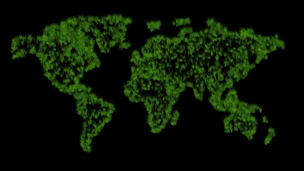 Mapa Świata Efektem Zielonej Trawy Czarnym Tle — Wideo stockowe