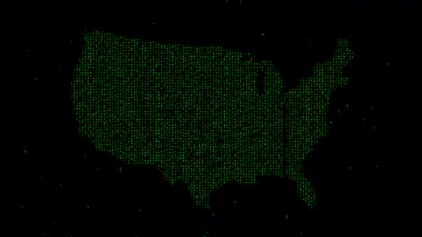 Usa Kaart Met Matrix Code Effen Zwarte Achtergrond — Stockvideo