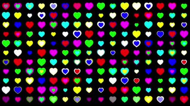 Цветные Сердца Рисунок Движения Графики Простым Черным Фоном — стоковое видео