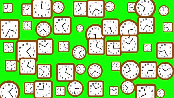 Menjalankan Jam Dengan Grafis Gerak Waktu Yang Berbeda Dengan Latar — Stok Video