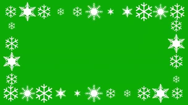 Spinning Copos Nieve Marco Gráficos Movimiento Con Fondo Pantalla Verde — Vídeo de stock