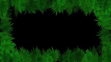 Sade siyah arkaplanı olan yeşil yapraklar çerçeve hareketi grafikleri