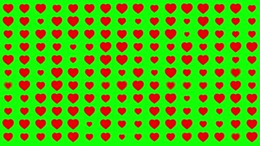 Red hearts pattern motion graphics with green screen background