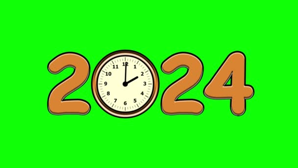 2024 Mit Laufender Uhr Auf Grünem Bildschirmhintergrund — Stockvideo