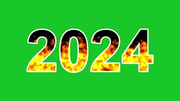 2024 Mit Feuerwirkung Auf Grünem Bildschirmhintergrund — Stockvideo
