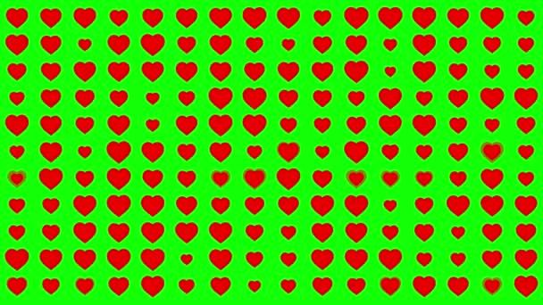 Red Hearts Pattern Motion Graphics Green Screen Background — Vídeo de Stock