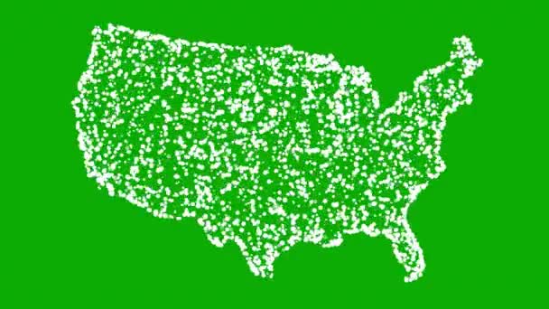 Usa Map White Particles Green Screen Background — Stock Video