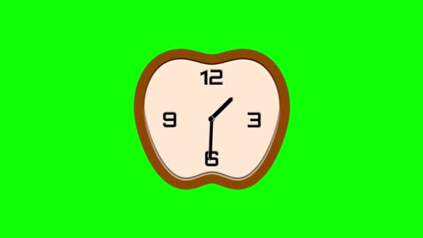 Running Apple Shaped Clock Motion Graphics Green Screen Background — Stock Video