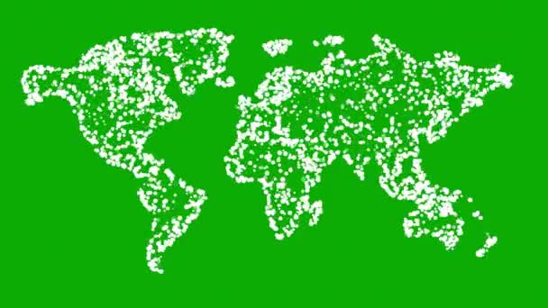 Világtérkép Fehér Részecskékkel Zöld Képernyőn Háttér — Stock videók