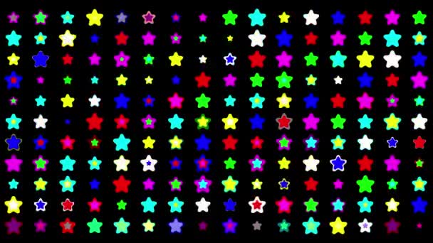 明白な黒い背景の多彩な星のパターン — ストック動画