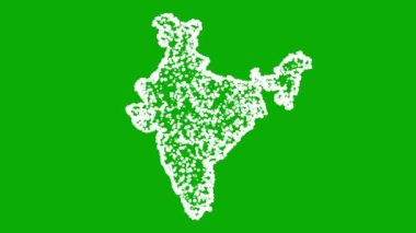 Yeşil ekran arka planında parlayan beyaz parçacıklara sahip Hint haritası