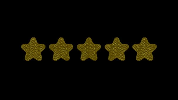 Spinning Gouden Sterren Motion Graphics Met Effen Zwarte Achtergrond — Stockvideo