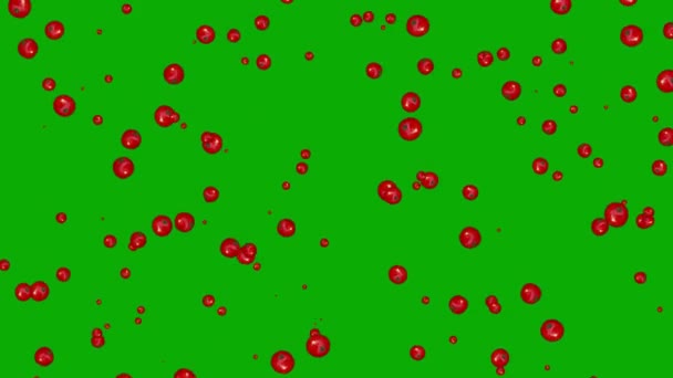 Падающие Красные Ягоды Движения Графики Зеленым Фоном Экрана — стоковое видео