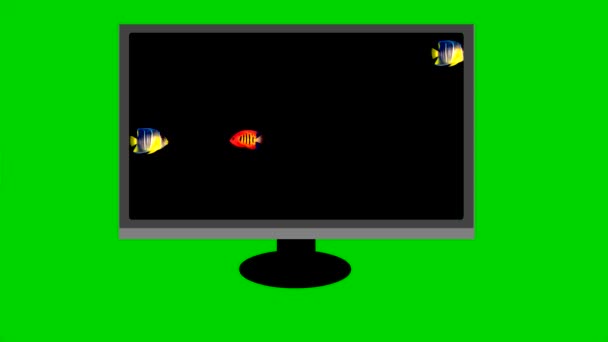 Schwimmende Fische Auf Dem Fernsehbildschirm Mit Grünem Hintergrund — Stockvideo