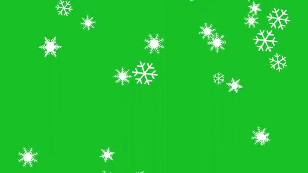 Падающие Снежинки Движения Графики Зеленым Фоном Экрана — стоковое видео
