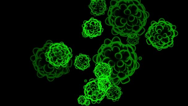 Green Virus Particles Motion Graphics Plain Black Background — Stock Video