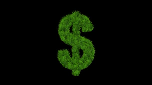 Dollar Symbol Green Grass Effect Plain Black Background — стоковое видео