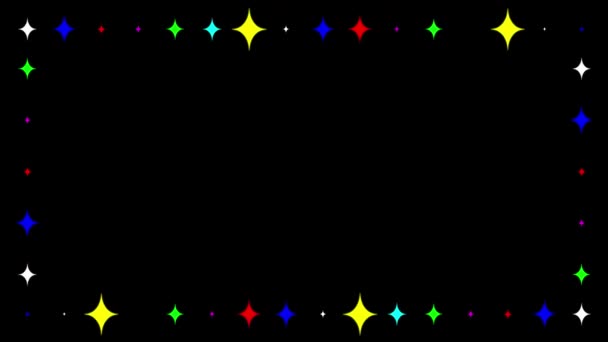Colorful Twinkling Stars Decorative Frame Plain Black Background — Stock video