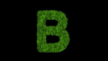 Sade siyah arkaplan üzerinde yeşil çimen etkisi olan İngiliz alfabesi B