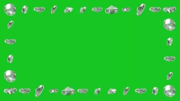 Shining Diamanten Decoratieve Frame Groene Scherm Achtergrond — Stockvideo