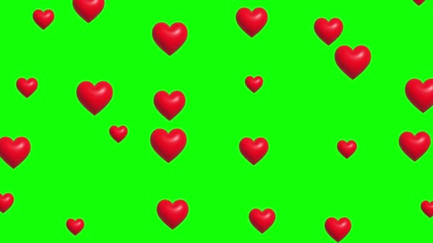 Пульсуюча Графіка Руху Червоних Сердець Зеленим Екраном — стокове відео