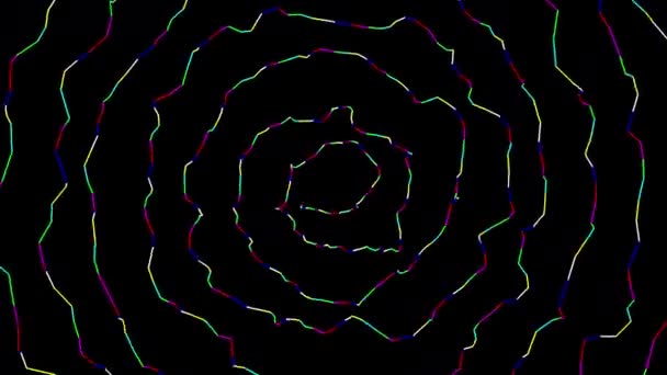 Unregelmäßige Bunte Spiralwellen Auf Schlichtem Schwarzem Hintergrund — Stockvideo