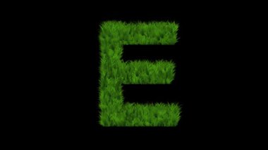 Sade siyah arkaplanda yeşil çimen efektli İngilizce alfabe E