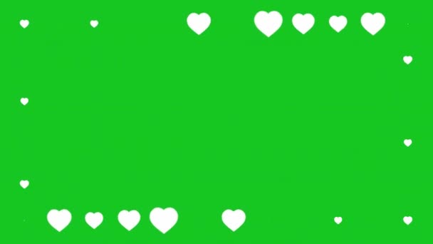 Cuori Bianchi Cornice Decorativa Grafica Movimento Con Sfondo Schermo Verde — Video Stock