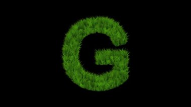 Yeşil çimen efektli İngiliz alfabesi G düz siyah arkaplan üzerinde