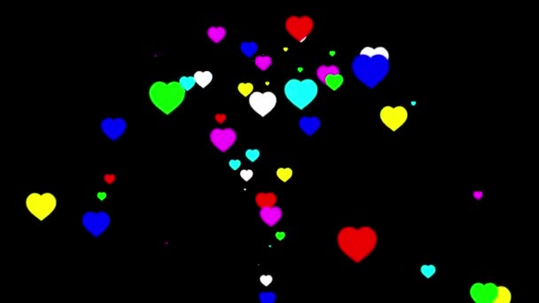 Цветные Сердца Фонтан Чистом Черном Фоне — стоковое видео
