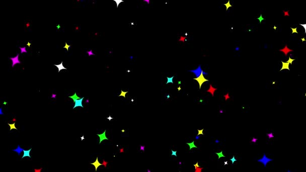 Estrelas Brilhantes Coloridas Movimento Gráficos Com Fundo Preto Liso — Vídeo de Stock