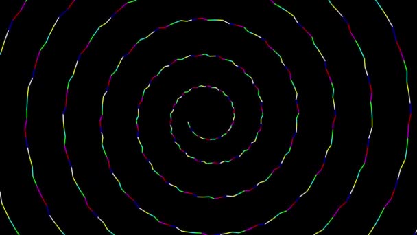 Bunte Spiralwellen Bewegungsgrafik Mit Schlichtem Schwarzen Hintergrund — Stockvideo