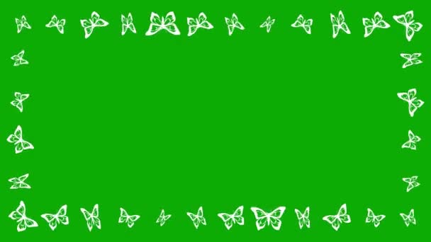 Knipperende Vlinders Decoratieve Frame Groene Achtergrond Scherm — Stockvideo
