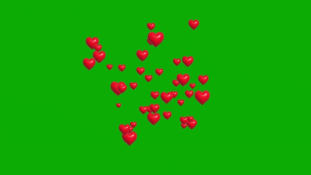 Κόκκινες Καρδιές Σιντριβάνι Γραφικά Κίνησης Πράσινο Φόντο Οθόνη — Αρχείο Βίντεο