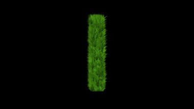 Yeşil çimen etkisine sahip İngiliz alfabesi I düz siyah arkaplan üzerinde