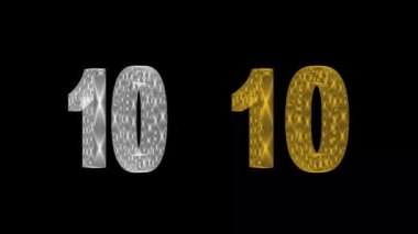 Sade siyah arkaplanda gümüş ve altın rengi 3D 10 numara.