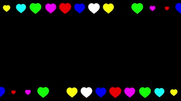 Corações Coloridos Moldura Decorativa Fundo Preto Liso — Vídeo de Stock
