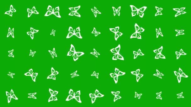 Knipperende Vlinders Patroon Groen Scherm Achtergrond — Stockvideo