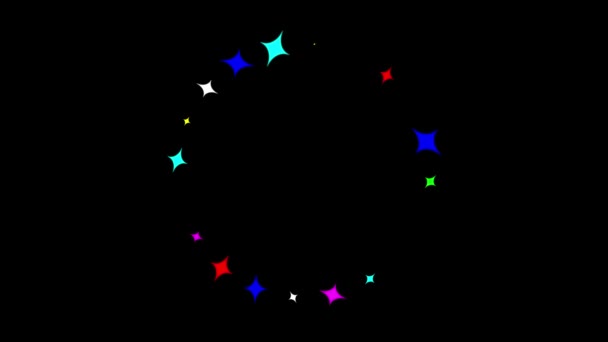 Rodeando Coloridas Estrellas Centelleantes Sobre Fondo Negro Liso — Vídeos de Stock