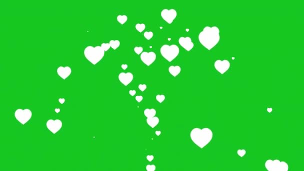 Weiße Herzen Springbrunnen Bewegungsgrafik Mit Grünem Hintergrund — Stockvideo