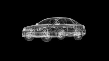 Sade siyah arkaplanda 3D kablo çerçeveli araba dönüyor