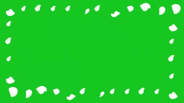 Белые Конфетти Частицы Декоративная Рамка Зеленом Фоне Экрана — стоковое видео