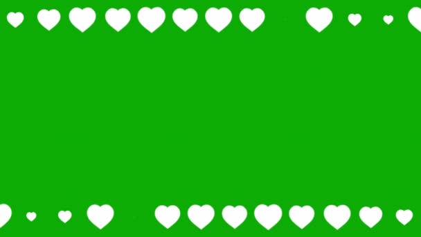 Corações Brancos Moldura Decorativa Fundo Tela Verde — Vídeo de Stock