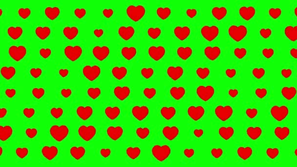 Yeşil Ekran Arka Planında Kırmızı Kalpler Hareket Ediyor — Stok video