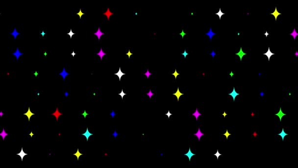 Μετακίνηση Πολύχρωμο Λαμπερό Μοτίβο Αστέρια Απλό Μαύρο Φόντο — Αρχείο Βίντεο