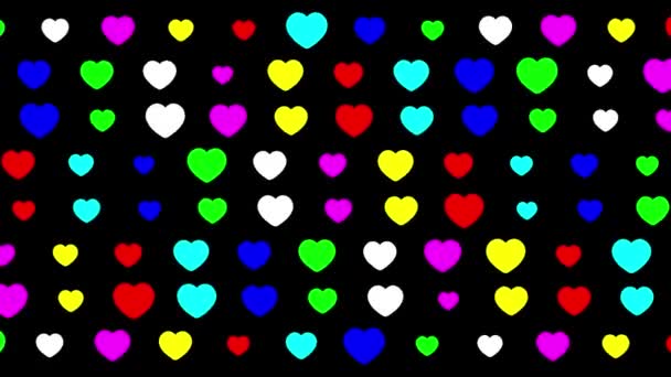 Перемещение Красочные Сердца Рисунок Обычном Черном Фоне — стоковое видео