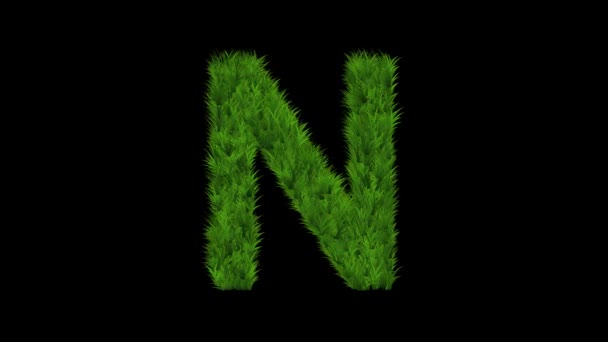 Engelska Alfabetet Med Grönt Gräs Effekt Vanlig Svart Bakgrund — Stockvideo
